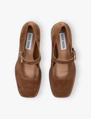 Steve Madden Womens Tan Lisbon-s Suede Block-heel Mary-jane Courts Eur 37 / 4 Uk In Brown