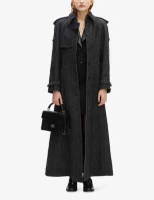 The Kooples Womens Grey Flannel Collared Long-sleeve Stretch Wool-blend Coat In Gray