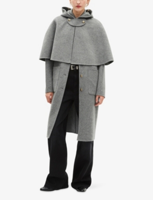 The Kooples Womens Grey Caped Button-up Hooded Wool-blend Coat In Gray
