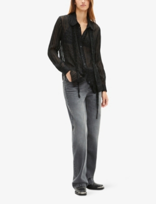 The Kooples Womens Black Striped Long-sleeved Silk Shirt In Black