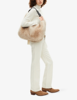 The Kooples Womens Beige Ecru Faux-fur Shoulder Bag