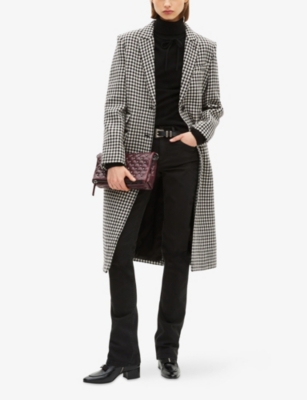 The Kooples Womens Black White Houndstooth Peak-lapel Wool-blend Coat In Multi