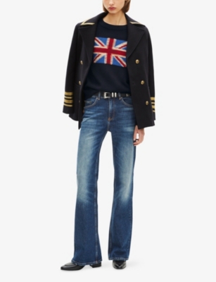 The Kooples Womens Navy Flag-embroidered Regular-fit Cotton Sweatshirt In Blue