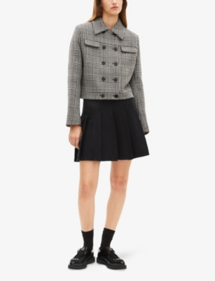 The Kooples Womens Navy Pleated Cotton Mini Skirt In Blue