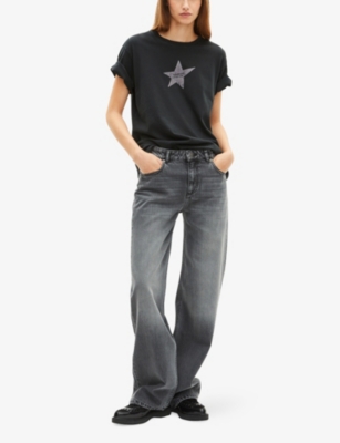 The Kooples Womens Black Washed Star-print Short-sleeved Cotton-jersey T-shirt In Black