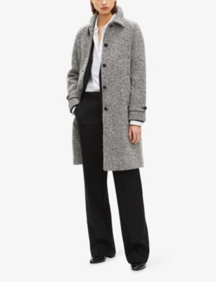 The Kooples Womens Tweed-textured Regular-fit Wool-blend Coat Blanc / Bleu In Multi