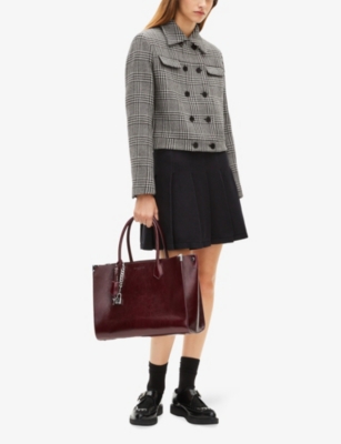 The Kooples Womens Black Grey Checked Double-breasted Wool-blend Jacket In Gray