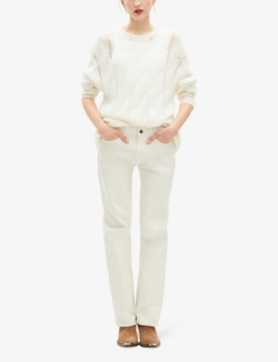 The Kooples Womens Ecru Cable-knitted Wool-blend Jumper In Nude