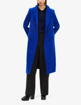 The Kooples Womens Royal Blue Notched-lapel Double-breasted Wool-blend Coat In Blue