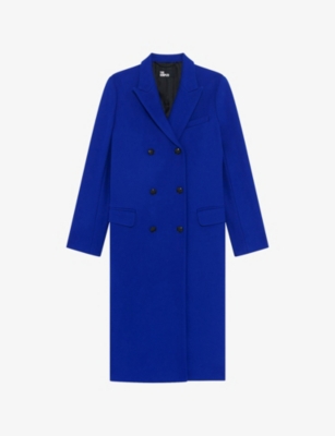 The Kooples Womens Royal Blue Notched-lapel Double-breasted Wool-blend Coat In Blue