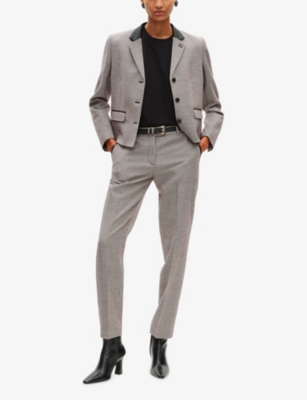 The Kooples Womens Houndstooth Straight-leg Stretch Wool-blend Trousers Black Grey In Neutral