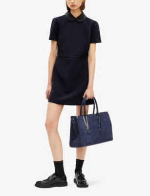 The Kooples Womens Navy Collared Short-sleeve Stretch-woven Mini Dress Xs In Blue