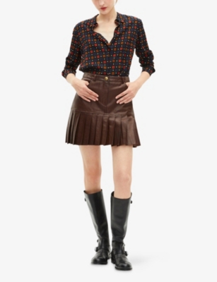 THE KOOPLES: Pleated-Hem High-Rise Leather Mini Skirt