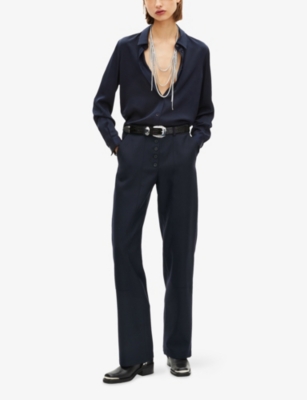 The Kooples Womens Navy Straight-leg Mid-rise Wool-blend Trousers In Multi