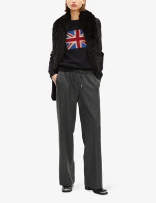 The Kooples Womens Grey Drawstring Straight-leg Stretch Wool-blend Trousers In Gray