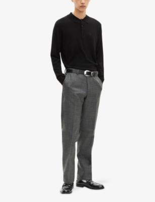 The Kooples Mens Grey Houndstooth-pattern Straight-leg Wool Trousers In Gray