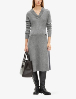 THE KOOPLES: V-Neck Long-Sleeve Knitted Midi Dress