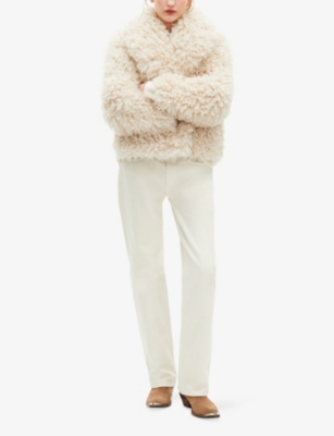 The Kooples Womens Ecru Lapel-collar Side-pocket Faux-fur Jacket In Neutral