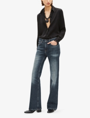 The Kooples Womens Blue Electric Wide-leg Mid-rise Denim Jeans In Blue