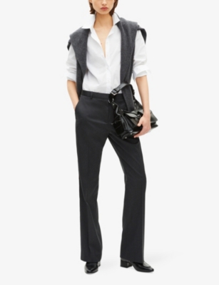 The Kooples Womens Anthracite Straight-leg Mid-rise Wool Trousers In Gray
