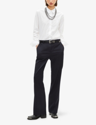 The Kooples Womens Navy Straight-leg Mid-rise Wool Trousers In Black
