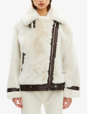The Kooples Womens White High-collar Faux-fur Jacket In Gold