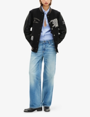 THE KOOPLES: The Kooples x Schott NYC Leather And Wool-Blend Varsity Jacket