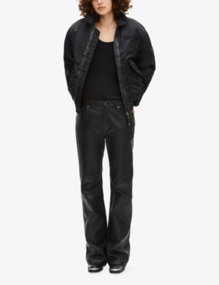 The Kooples Womens Black  X Schott Branded Shell Bomber Jacket In Black