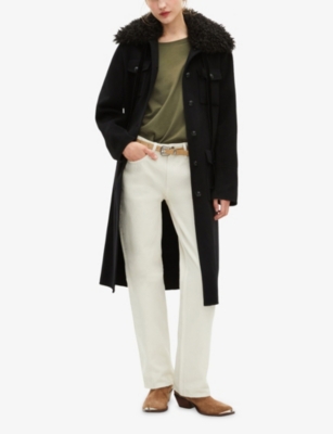 The Kooples Womens Black Four-pocket Single-breasted Wool-blend Coat In Black
