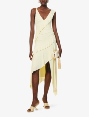 Bec & Bridge Womens Marnie Asymmetric Stretch-woven Midi Dress Butter In Yellow