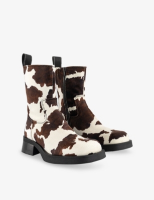 MIISTA: Yolanda Cow-Print Vegan-Suede Ankle Boots
