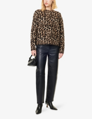 Anine Bing Womens Black And Brown Leopard Sydney Round-neck Stretch-wool Blend Jumper In Brown