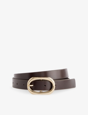 Anine Bing Womens Dark Brown With Gold Mall Signature Leather Belt In Brown
