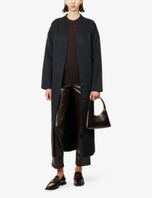 Anine Bing Womens Hunter Belted Wool And Cashmere-blend Coat Dark Heather Grey In Black