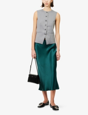 Anine Bing Womens Bar Silk Midi Skirt Dark Teal Xs In Green