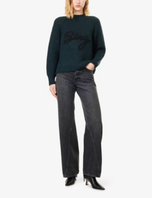 Anine Bing Womens Arctic Night Brie Wide-leg Denim Jeans In Black