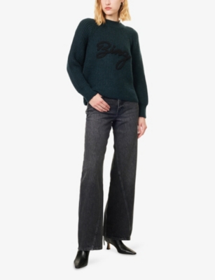 Anine Bing Womens Dark Teal Kendrick Raglan-sleeves Wool-blend Jumper In Blue