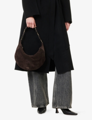 ANINE BING: Kate Foil-Print Logo Leather-Suede Hobo Bag