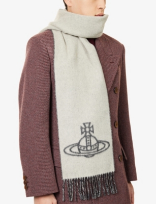 Vivienne Westwood Mens Black Single Orb Double Face Wool Scarf In Black