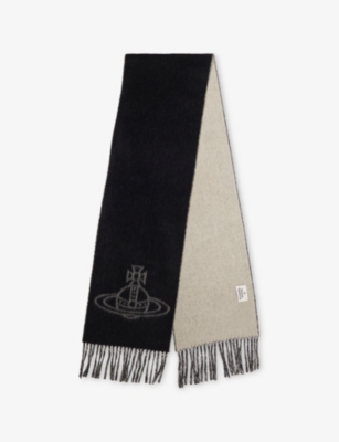Vivienne Westwood Mens Black Single Orb Double Face Wool Scarf In Black