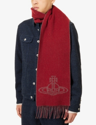 Vivienne Westwood Mens Red Single Orb Double Face Wool Scarf In Red