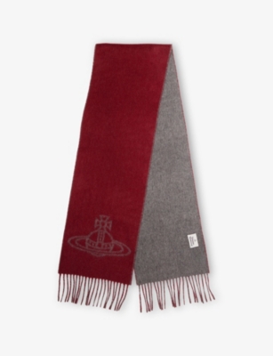 Vivienne Westwood Mens Red Single Orb Double Face Wool Scarf In Red