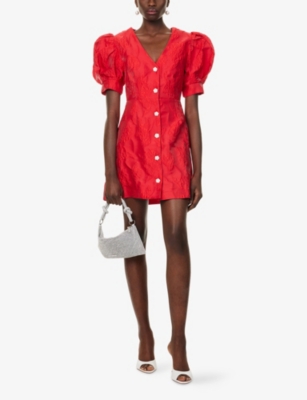 Sister Jane Womens Red Tansy Jacquard Woven Mini Dress Xs In Red