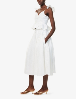 SISTER JANE: Pines Embroidered Cotton-Poplin Midi Skirt