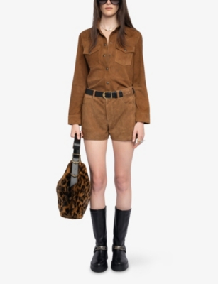 Zadig & Voltaire Womens Daim Thelma Patch-pocket Suede Shirt Xs In Brown