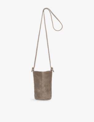 The White Company S Hazelwood Contrast-stitch Suede Phone Pouch In Brown