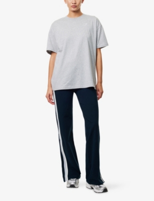 Gymshark Womens Piping Wide-leg Cotton-jersey Trousers Dp Petrl/smk Blu/sft Wht In Blue
