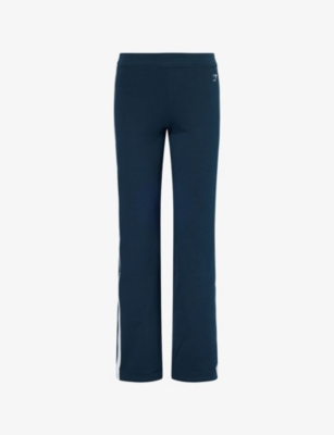 Gymshark Womens Piping Wide-leg Cotton-jersey Trousers Dp Petrl/smk Blu/sft Wht In Blue