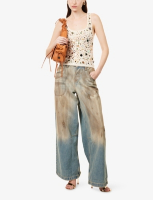Jaded London Womens Cream Sequin Ribbed Stretch-woven Vest In Brown