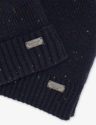 Barbour Mens Navy Carlton Fleck Wool-blend Beanie And Scarf Gift Set In Blue